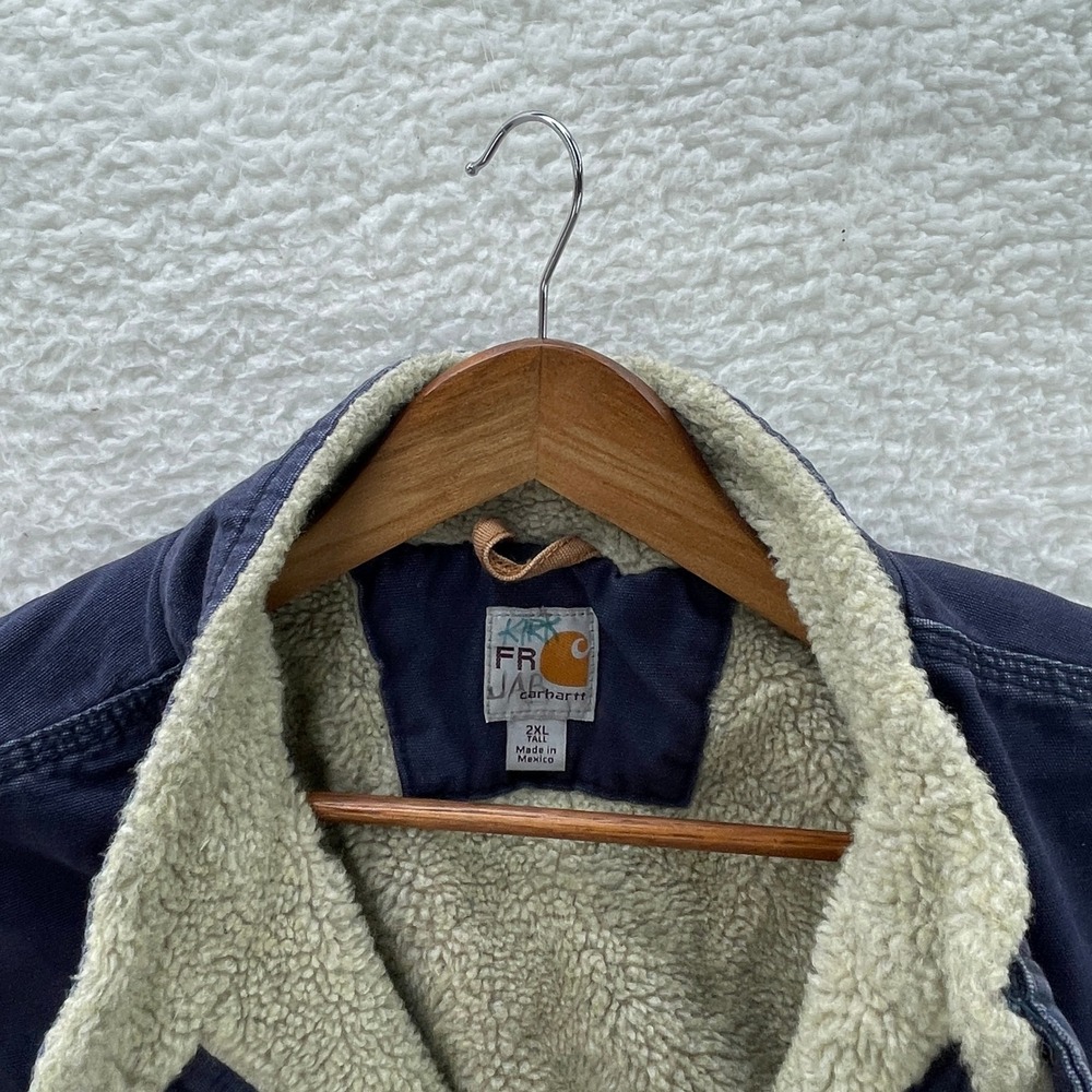 Vintage Carhartt Vest Mens 2XL Tall Blue Sherpa Lined FR Flame Resistant Cat 4 - Picture 7 of 13